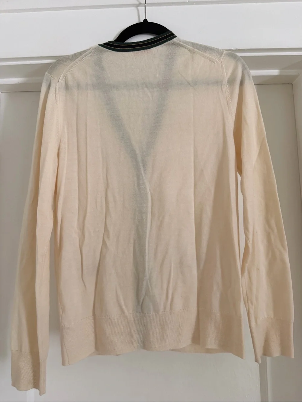 Tory Burch Cream V-Neck Cardigan Sweater with Green Trim